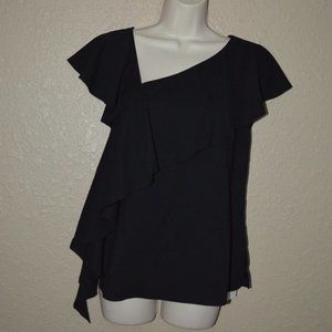 NWT $495 Sz 4 GOEN. J Black Ruffle Sleeveless Top Blouse